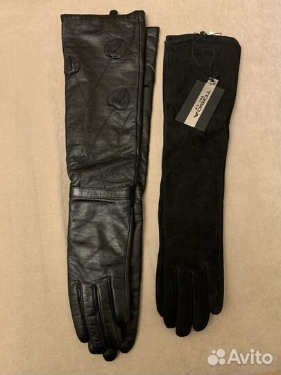 Перчатки женские кожаные длинные