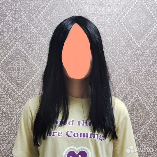 Парик чёрный прямой без чёлки косплей