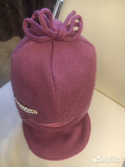 Шапка шлем для девочки 52 54 зима