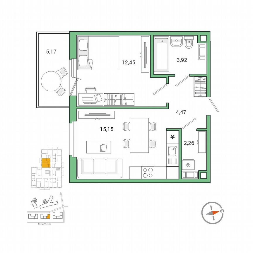 1-к. квартира, 39,9 м², 6/9 эт.