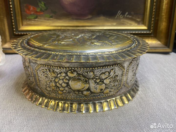 Старинная шкатулка Путти серебрение Германия