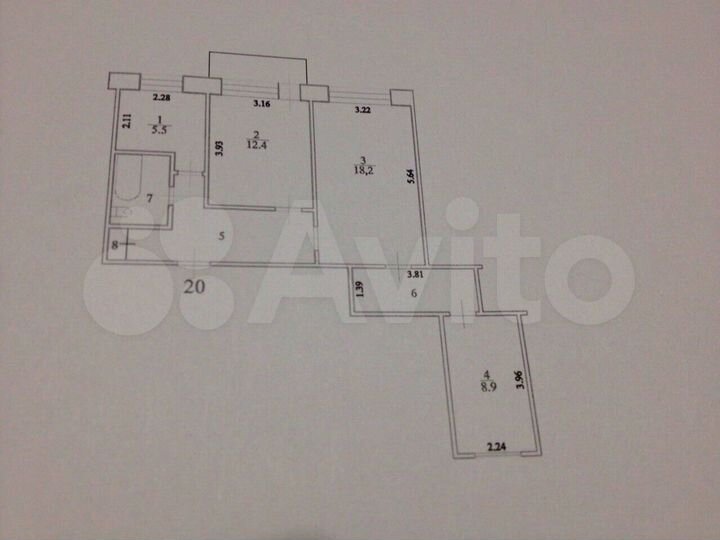 3-к. квартира, 61 м², 2/5 эт.