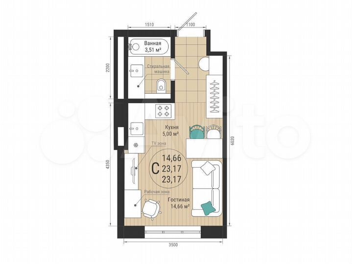 Квартира-студия, 23,2 м², 27/27 эт.