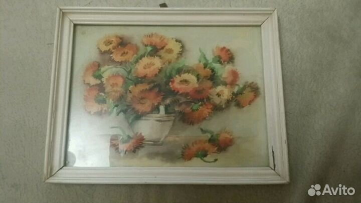 Картина Ноготки худ. Монахова винтаж