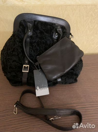 Сумка из натуральной кожи и каракуля