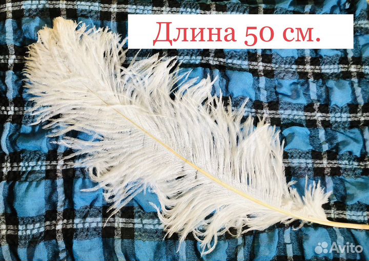 Перо страуса белое 50 см