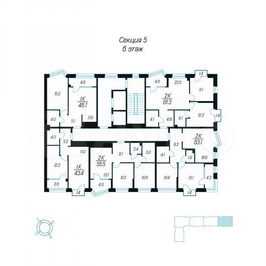 2-к. квартира, 63,1 м², 6/24 эт.