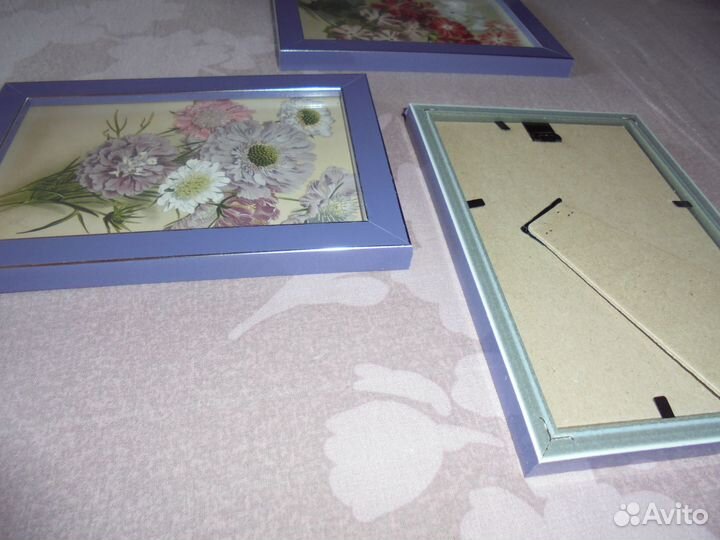 3 панно Садовые цветы в сиреневой рамке 12 х 17