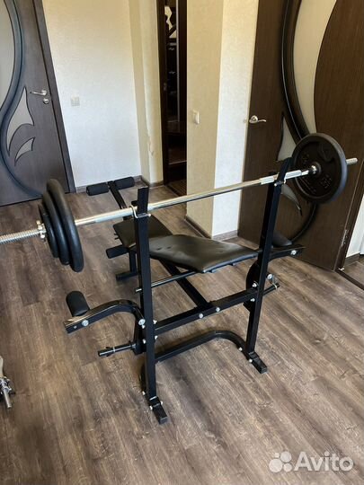 Стойка для штанги, гриф, блины