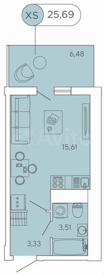 Квартира-студия, 25,7 м², 7/12 эт.