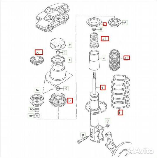 Передние амортизаторы, пружины, опоры VW Passat B3