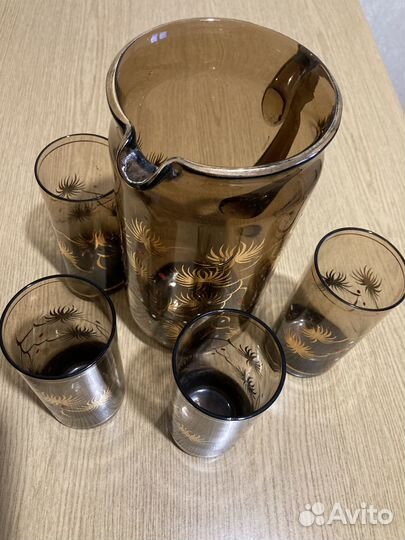 Кувшин и стаканы Чешское темное стекло