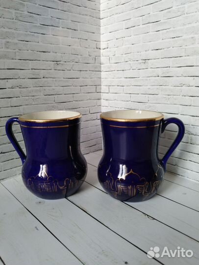 Заварочный чайник и чашки Гжель кобальт