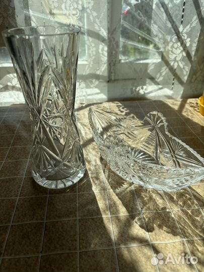 Хрустальная ваза и конфетница
