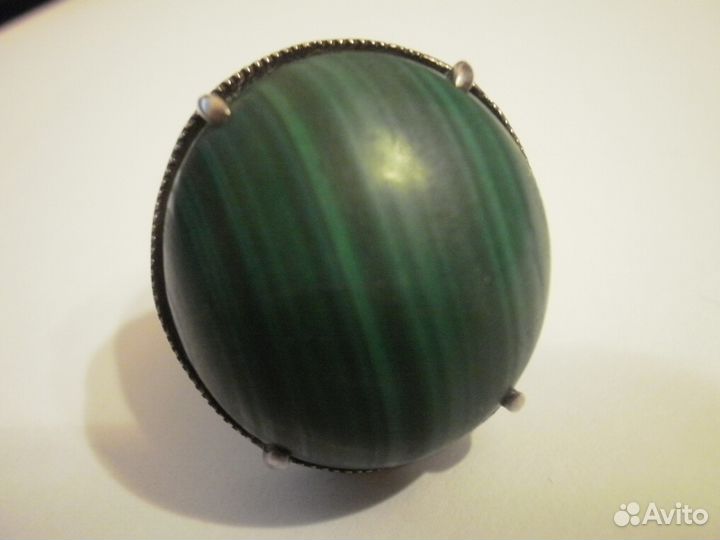 Кольцо крупный малахит серебро Индия 80 винтаж