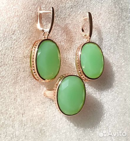 Серьги кольцо золото хризопраз