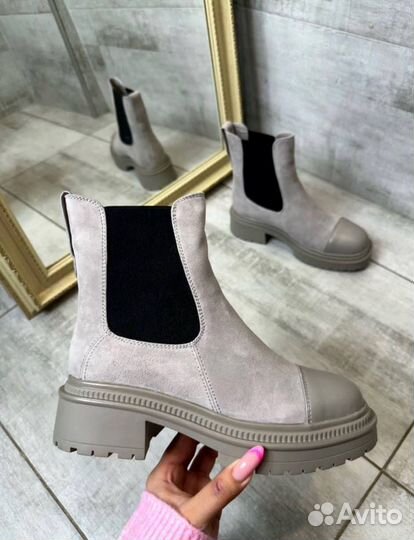 Челси зимние натуральная замша и мех серые 36