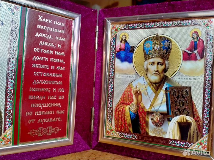 Икона триптих в бархате