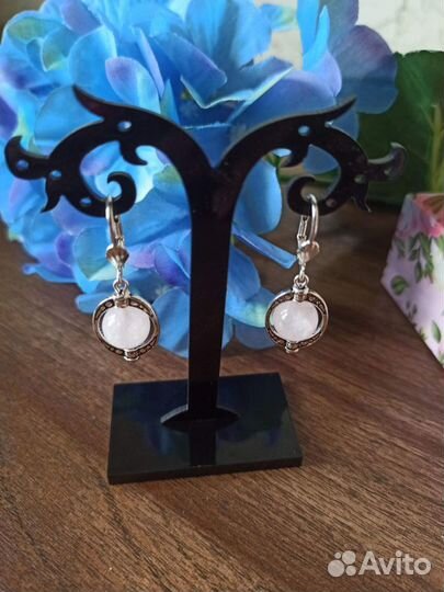 Серьги из граната, розового и арбузного кварца