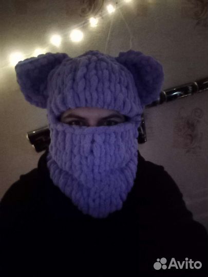 Балаклава вязаная с ушками