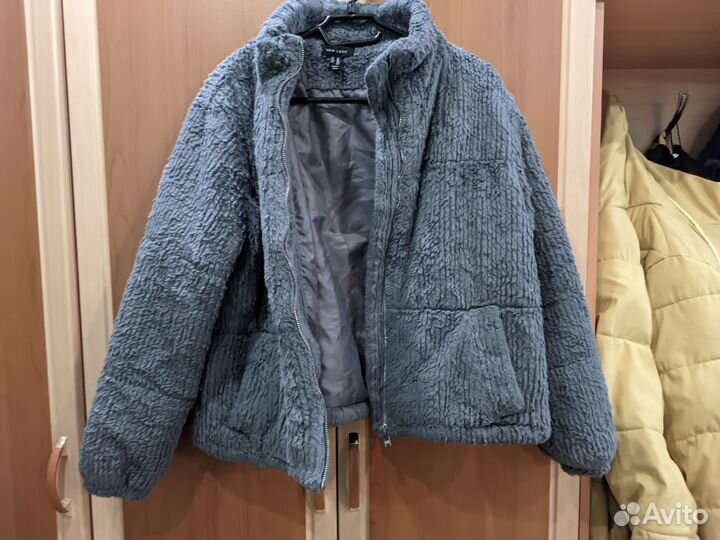 Плюшевая куртка серая new look 50 размер