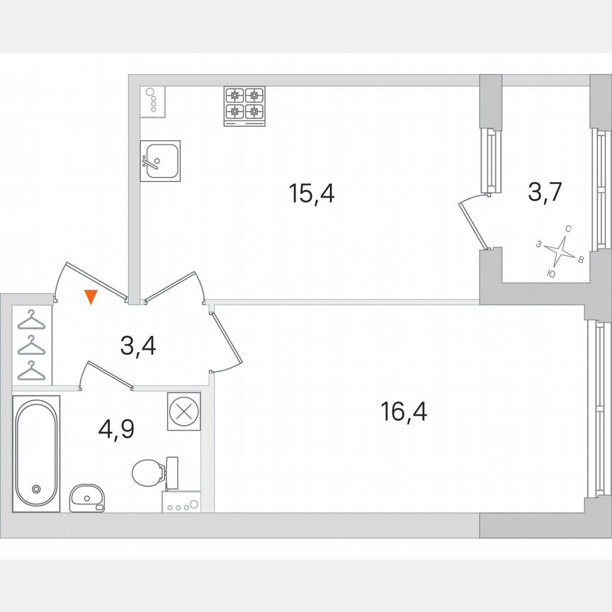 1-к. квартира, 42 м², 1/4 эт.