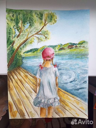 Акварель Лето на берегу реки Каменки (Суздаль)