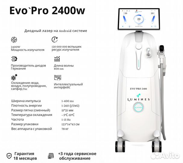 Диодный лазер для эпиляции люминес Evo’Pro 2400в