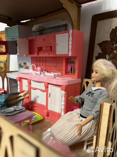 Кукольный дом для барби двухэтажный с мебелью