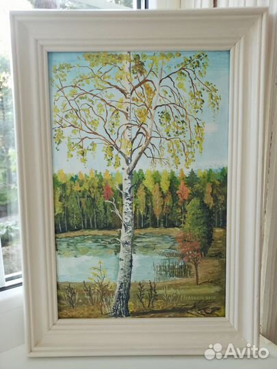 Картина в деревянной раме масло на картоне