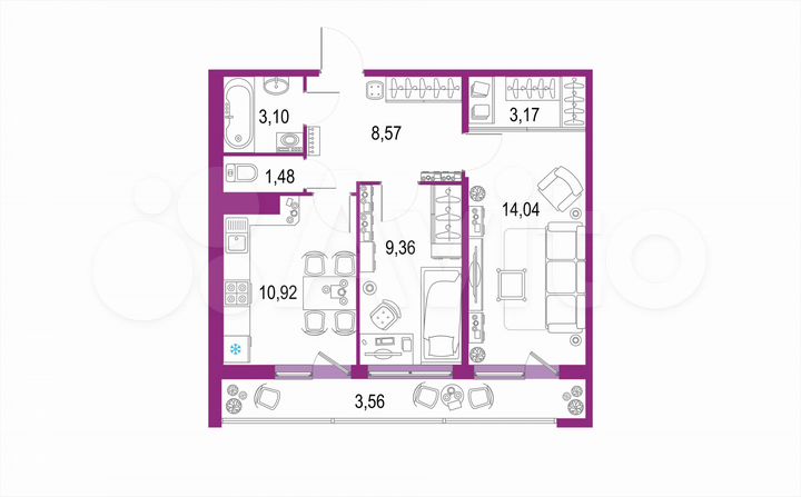 2-к. квартира, 52 м², 18/22 эт.
