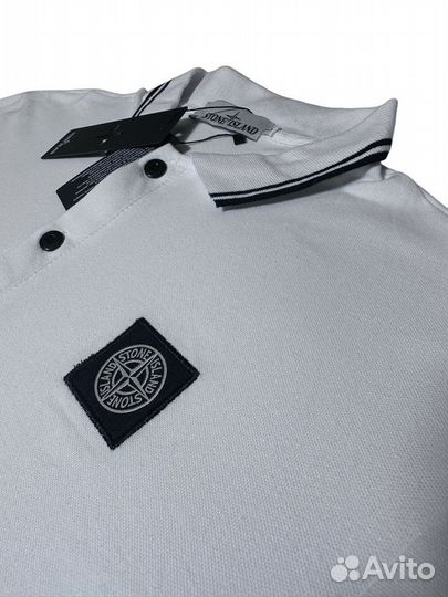 Поло Stone Island белая размер L/XL