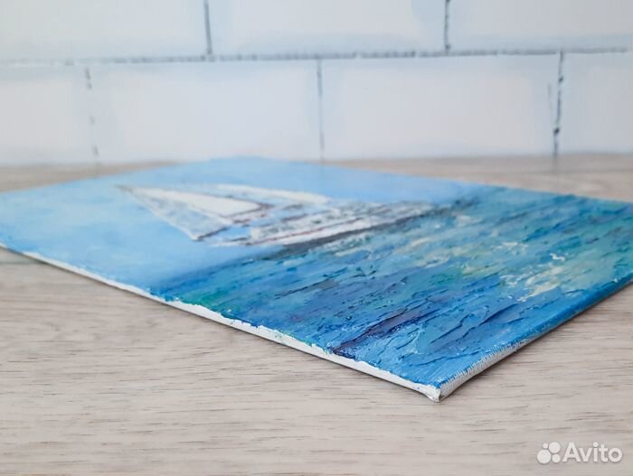 Картина парусник Морской пейзаж Этюд мастихином