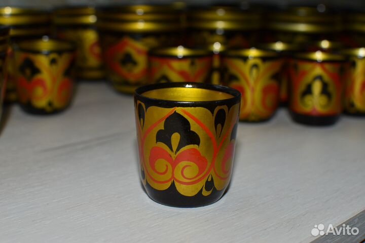 Хохлома СССР. Набор стаканов и рюмок