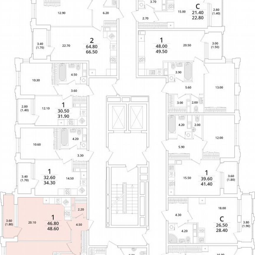 1-к. квартира, 48,4 м², 11/13 эт.