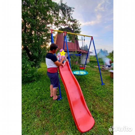 Детские уличные качели с горкой и качели-гнездо