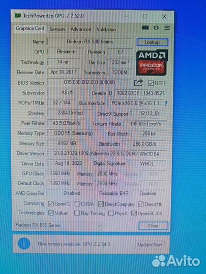 Видеокарта Asus RX 580 8GB