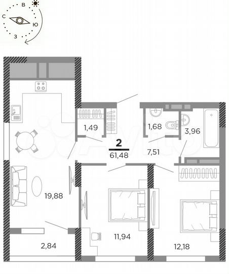 2-к. квартира, 61,6 м², 17/24 эт.