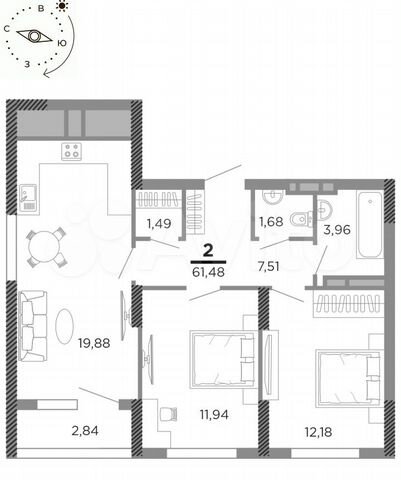 2-к. квартира, 61,6 м², 17/24 эт.