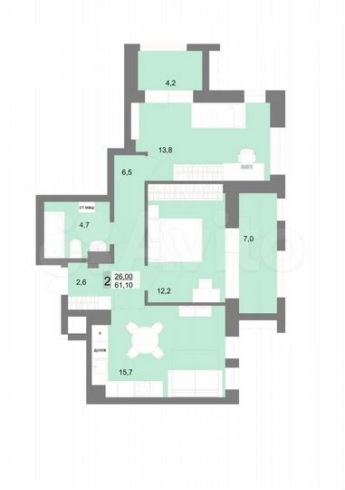 2-к. квартира, 58,6 м², 16/31 эт.