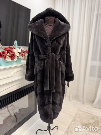 Шуба норковая с капюшоном кимоно 54-56