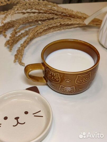 Кружка с блюдцем с котиками