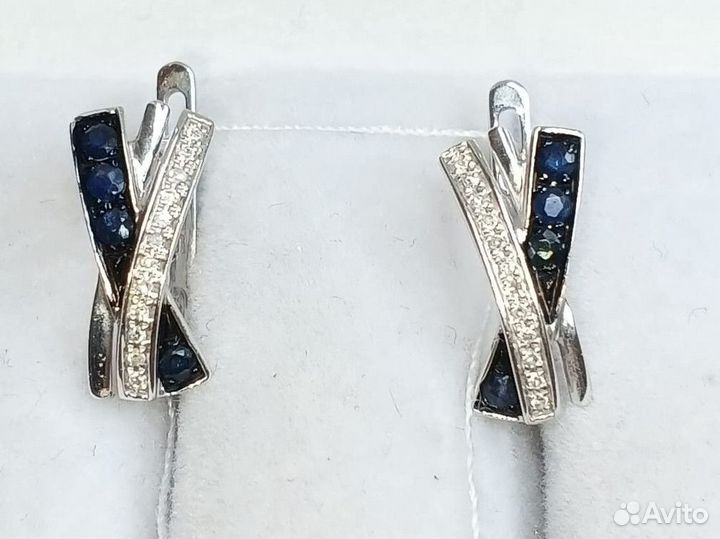 Золотые серьги 585 с бриллиантами и сапфирами