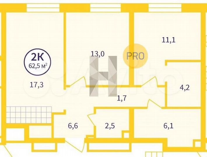 2-к. квартира, 62,5 м², 1/25 эт.