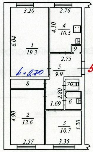 3-к. квартира, 70,1 м², 3/5 эт.