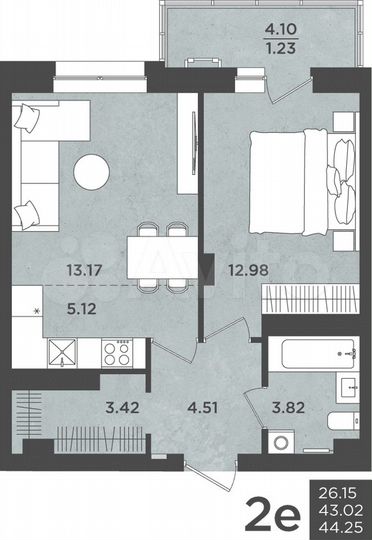 2-к. квартира, 44,3 м², 7/24 эт.