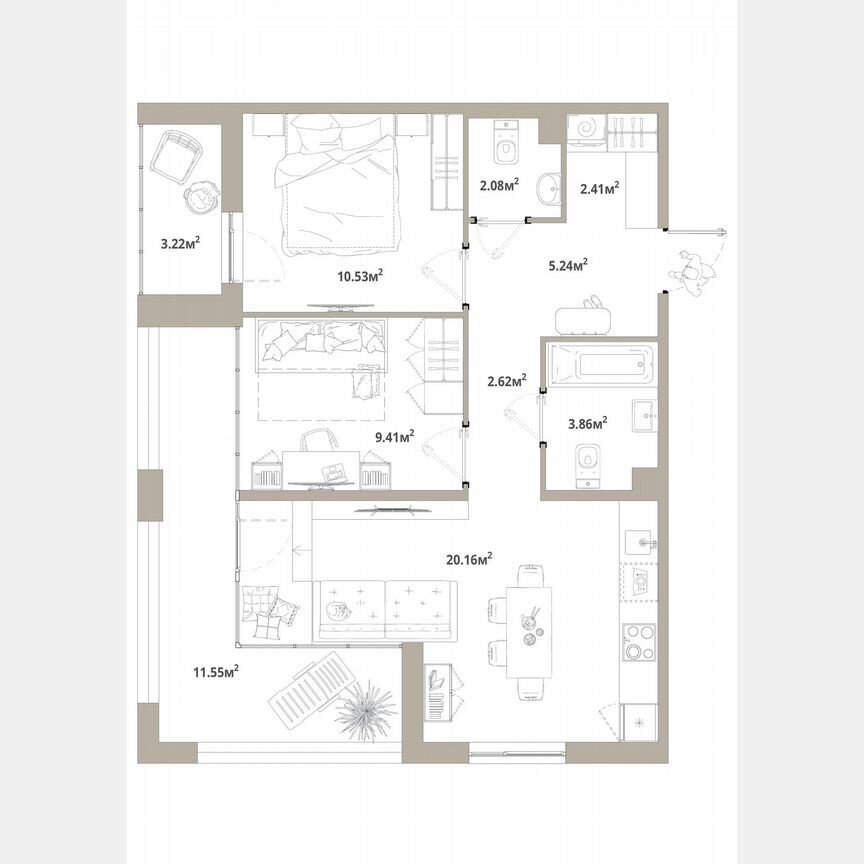2-к. квартира, 61,4 м², 12/12 эт.
