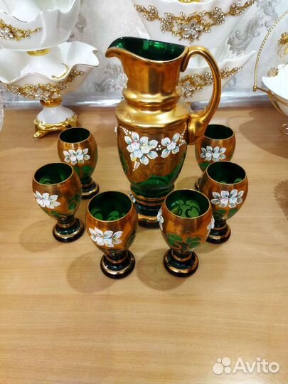 Графин со стаканами богемия