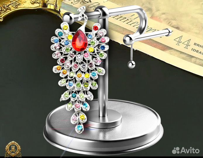 Брошь Кулон Павлин с горным хрусталем подвижная