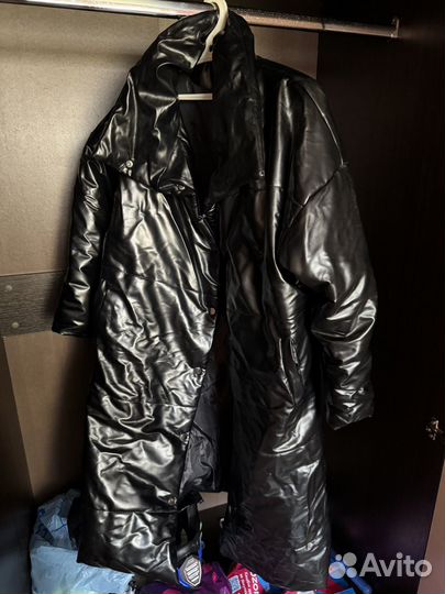 Пуховик из экокожи оверсайз зимний 48 размер